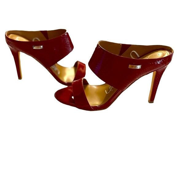 Calvin Klein Lorinda HEELS Womens 7 1/2 RED Snake Skin Pattern Classy Elegant - Picture 2 of 10